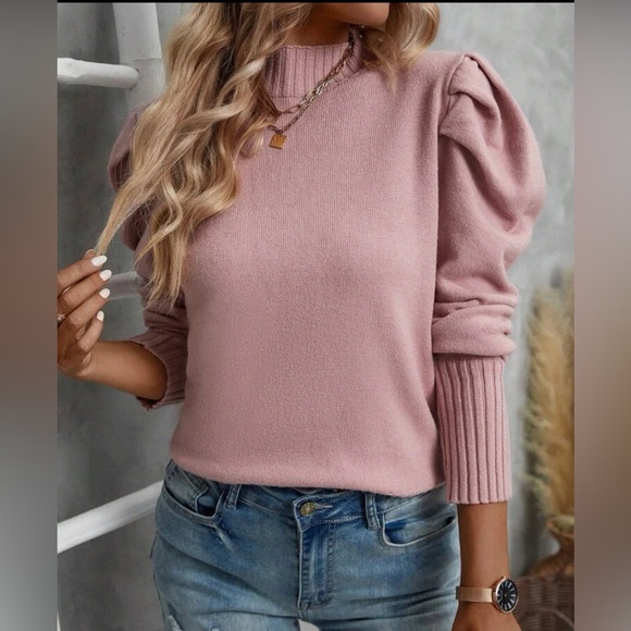 SHEIN Sweaters - NEW WOMEN'S MOCK NECK GIGOT SLEEVE SWEATER- PINK- SMALL(4)